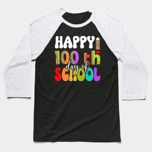 Cute 100th Day Of School 100 Days Leopard Rainbow Boys Girls Baseball T-Shirt